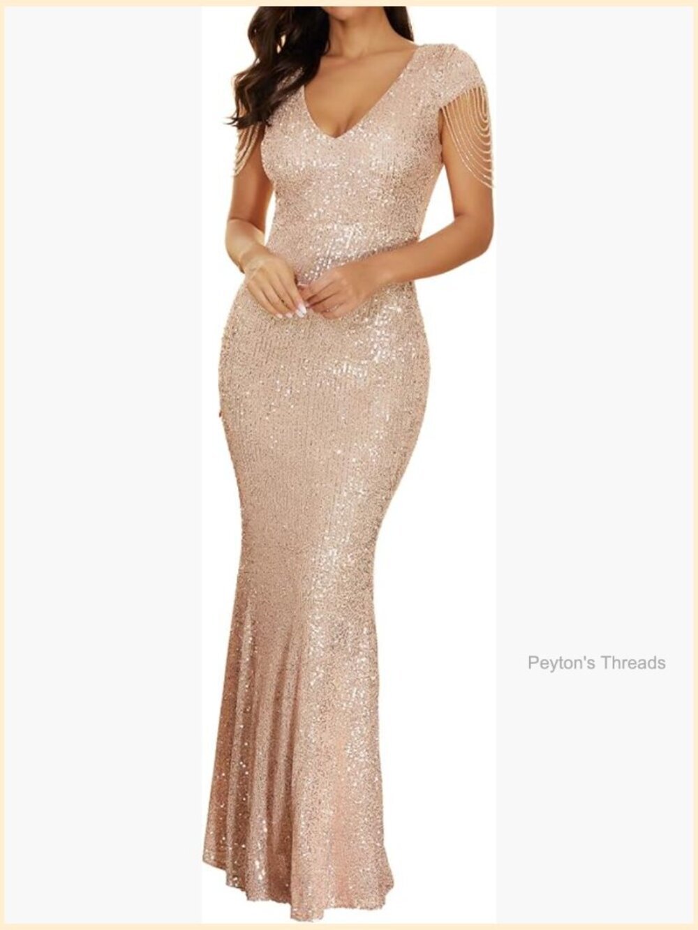 1920s Plus Size Sequin Tassel Sleeve Gatsby Maxi Evening Gown